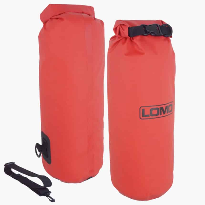 Tapered kayak dry bag with purge valve Lomo Watersport UK. Wetsuits