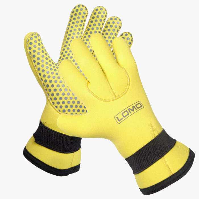 Yellow 5mm Neoprene Gloves - Elastic Velcro Wrist Strap