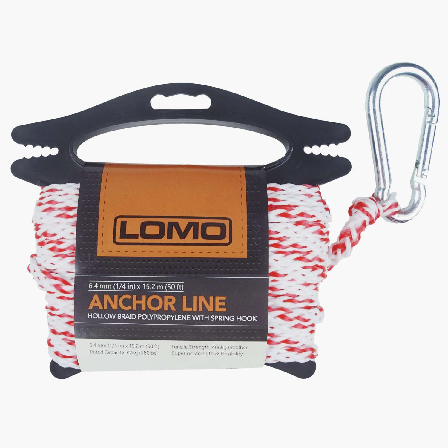 Anchor Line, 1/4 6mm x 50ft 15m Hollow Braid Polypropylene with