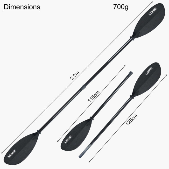 Carbon Fibre Split Kayak Paddle - Dimensions
