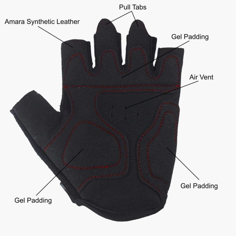 Red SG2 Short Finger Cycling Gloves - Features Diagram