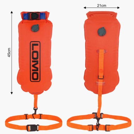 Eco float - Orange Dry Bag Swimming Tow Float - Dimensions
