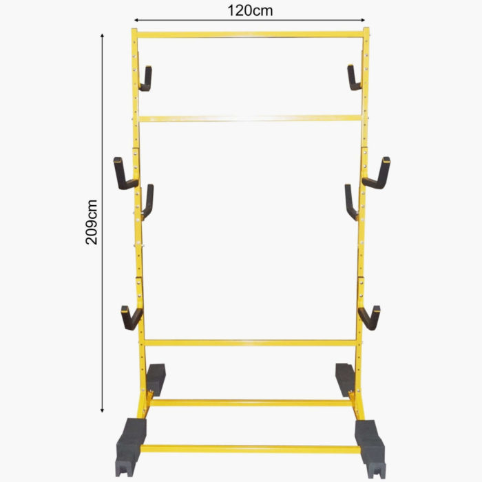 Yellow Floor Standing Kayak Rack - Assembled Dimensions