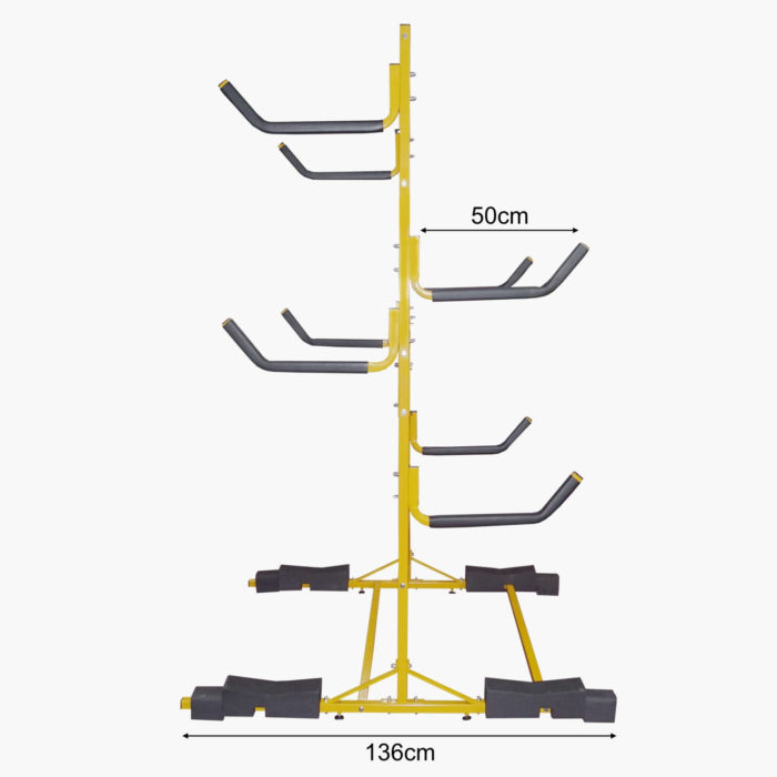 Yellow Floor Standing Kayak Rack - Arm Shelf Dimensions