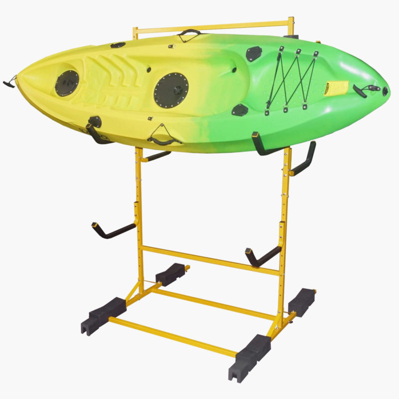 Yellow Floor Standing Kayak Rack - Holding the Lomo Sigma SOT Kayak