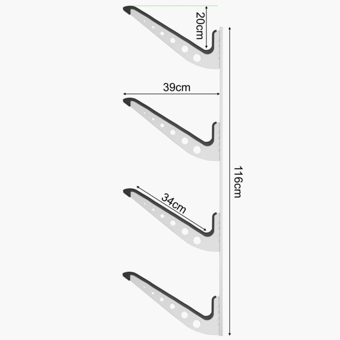 4 Surfboard Wall Rack - Rack Dimensions