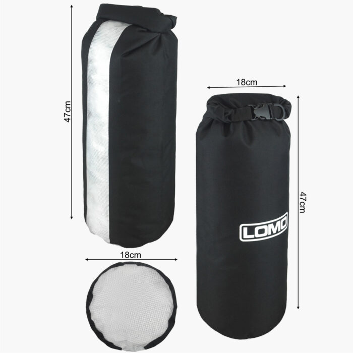 12L Dry Bag Black with Window Dimensions