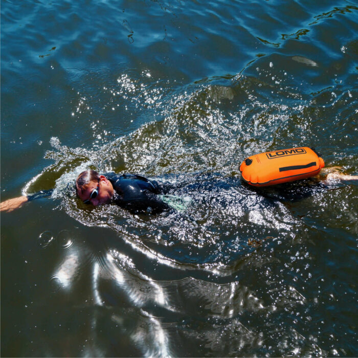 Dry Bag Tow Float Orange In use