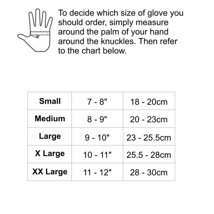 5mm Neoprene Wetsuit Gloves Black Size Chart