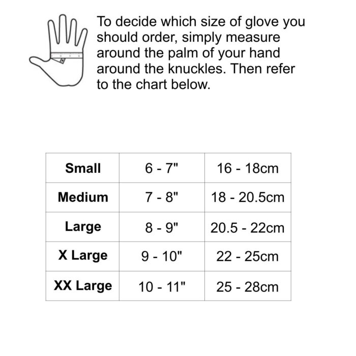 Mountain Walking Gloves Size Chart