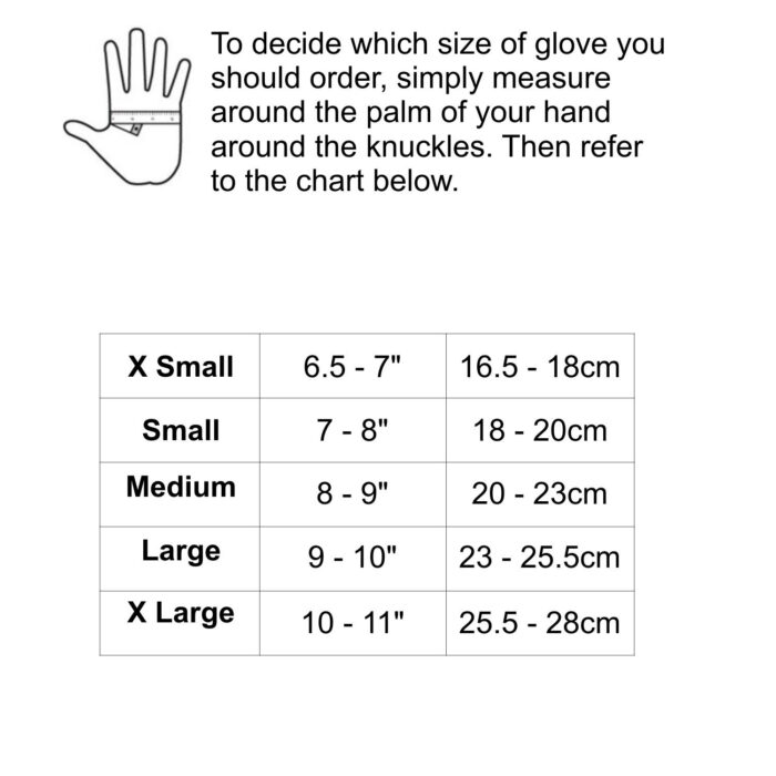 Ocean Helm Gloves Size Chart