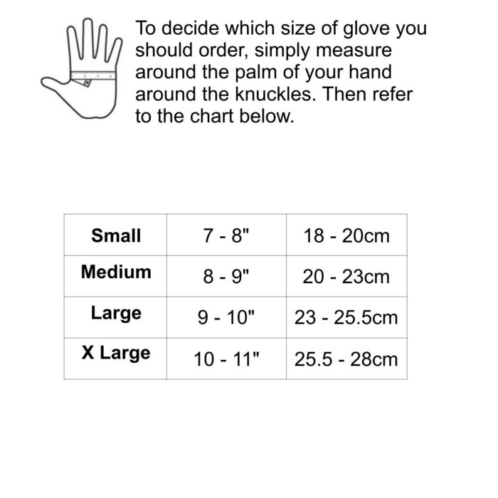 SG2 Short Finger Cycling Gloves Red Size Chart