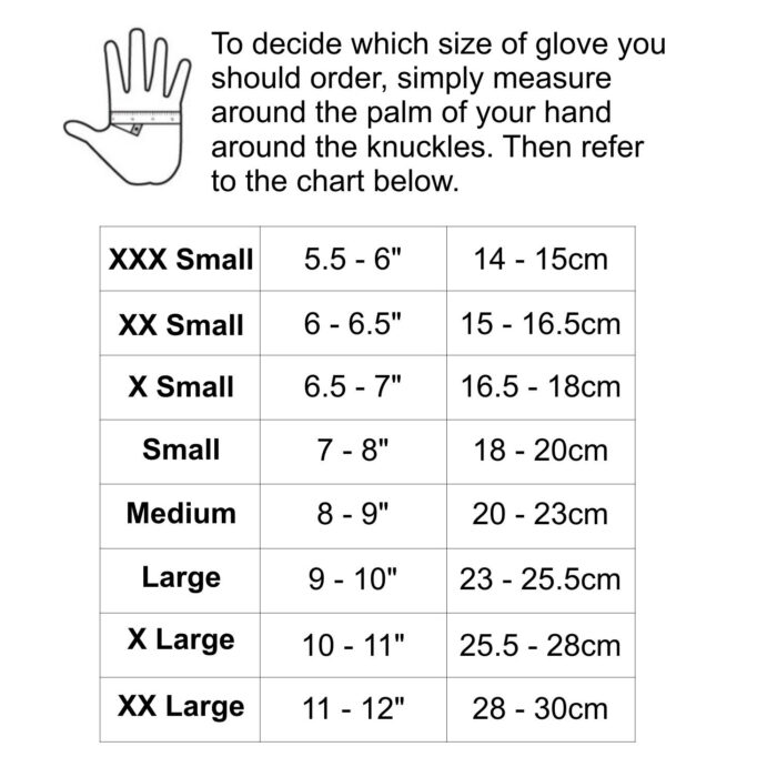 Winter Sailing Gloves Size Chart