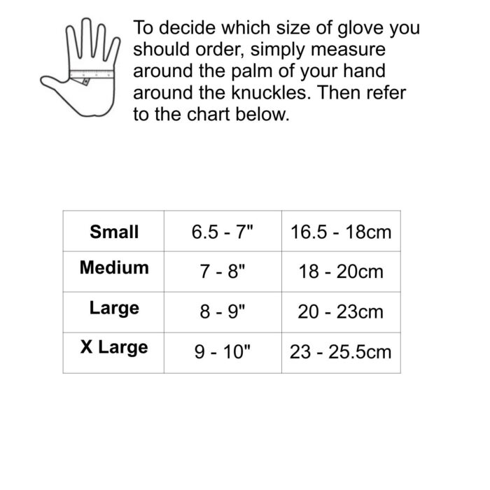 Sailing Pro-S Gloves Long Finger Size Chart