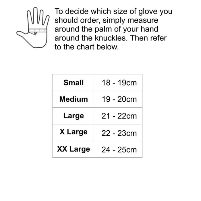 Super Stretch 2mm Neoprene Gloves Size Chart