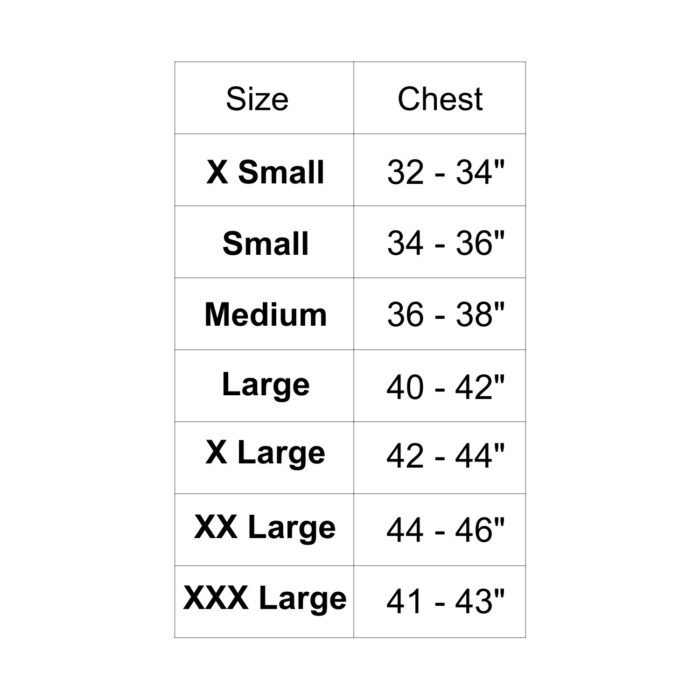 Rash Vest Men's Size Chart
