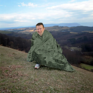Military Emergency Foil Blanket Green In Use