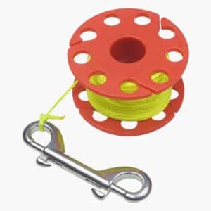 Compact Dive Finger Reel - 30m / 100' Red With Yellow Cord