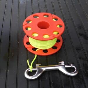Compact Dive Finger Reel - 30m / 100' Red With Yellow Cord High Visible Line