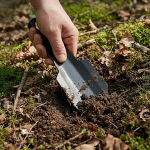 Ultralight Aluminium Camping Trowel Digging a Hole