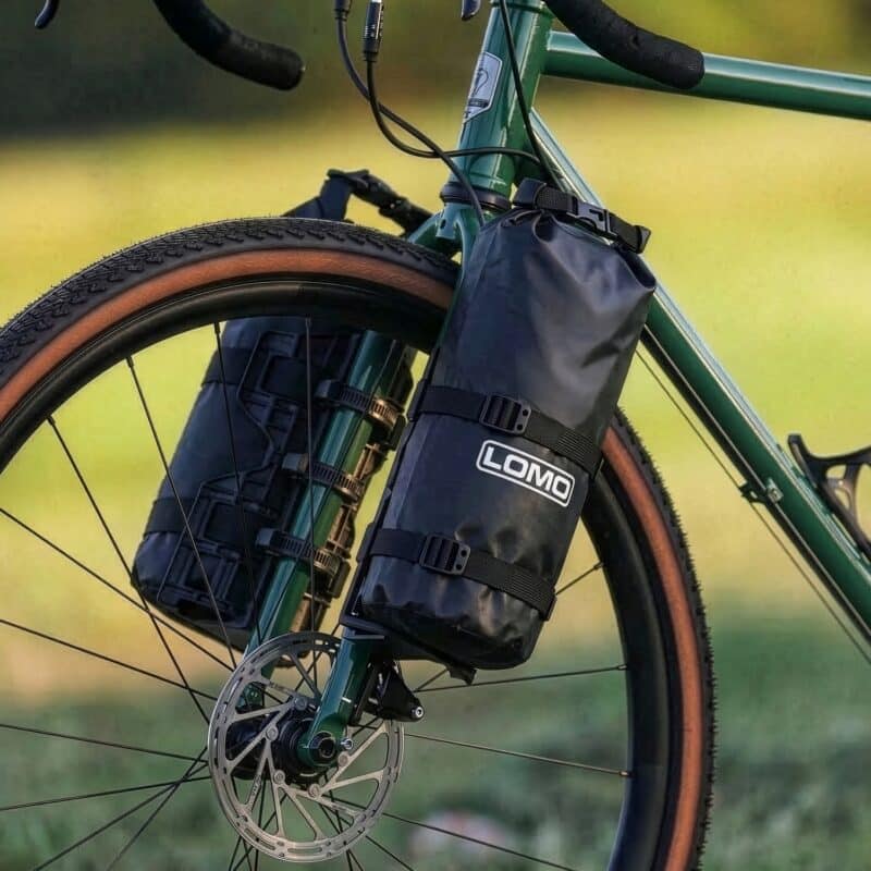 3L Bike Fork Dry Bag with Cage Mount on Bike Example