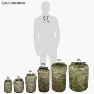 10L Camouflage Dry Bag - Roll Down Size Comparison