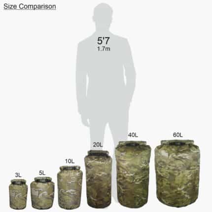5L Camouflage Dry Bag - Roll Down Size Comparison