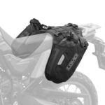 Deluge 15L Angled Motorcycle Waterproof Dry Bag Panniers - Pair Example Fitted on Transparent Bike Close Up