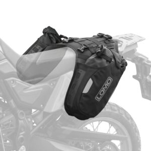 Deluge 15L Angled Motorcycle Waterproof Dry Bag Panniers - Pair Example Fitted on Transparent Bike Close Up